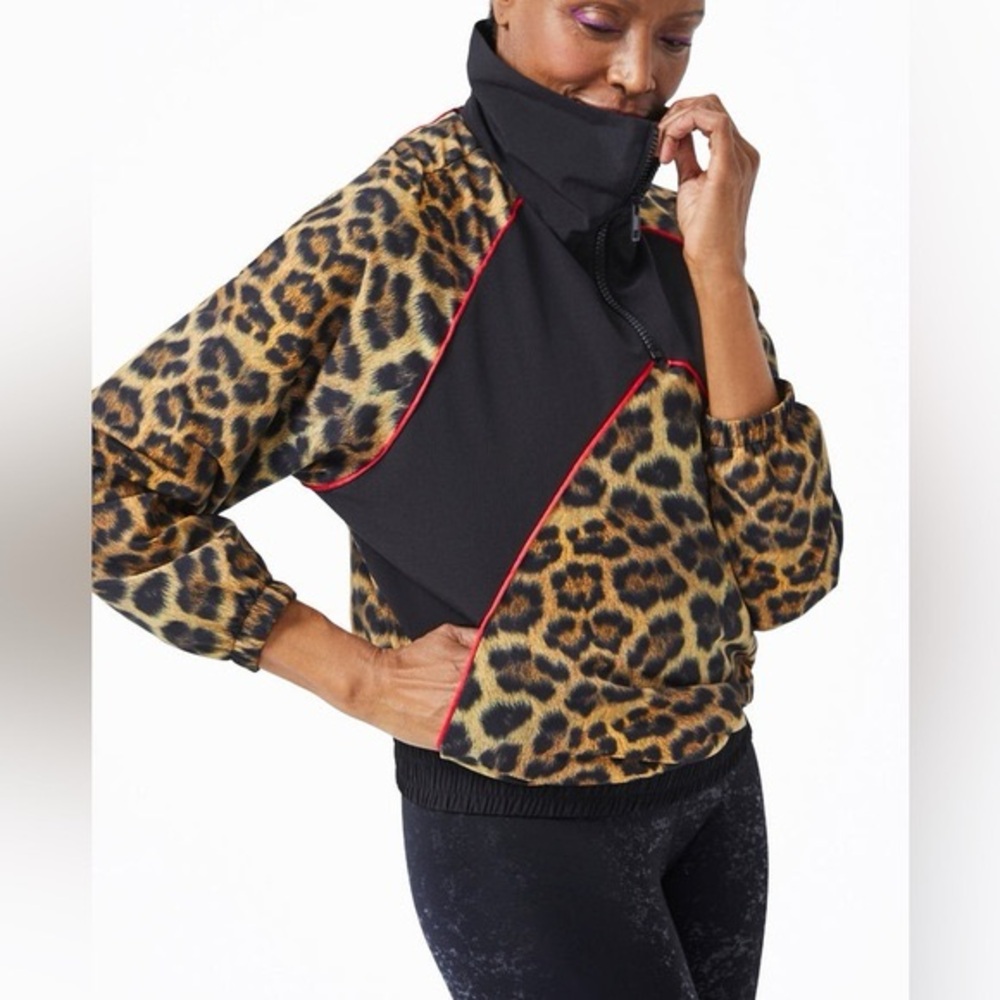 Terez Size Xs Leopard Print Colorblock Zip Up Moc… - image 5